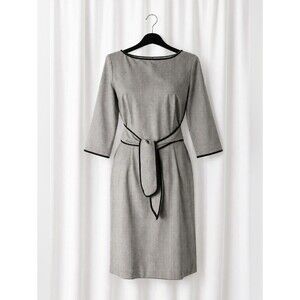Noviello Bloom Black White Micro Houndstooth Wrap Belt Y2K Office Sheath Dress